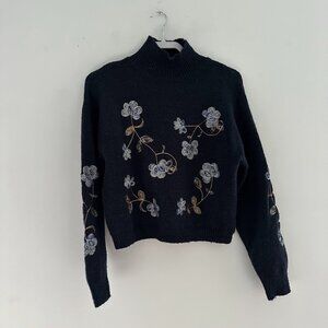 Embroidered Turtleneck Sweater, tight-ish fitting, cropped, Large